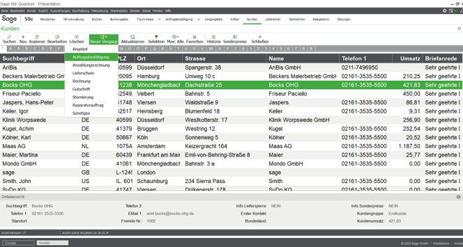 Erfassung einer Auftragsbestätigung in Sage 50 Connected